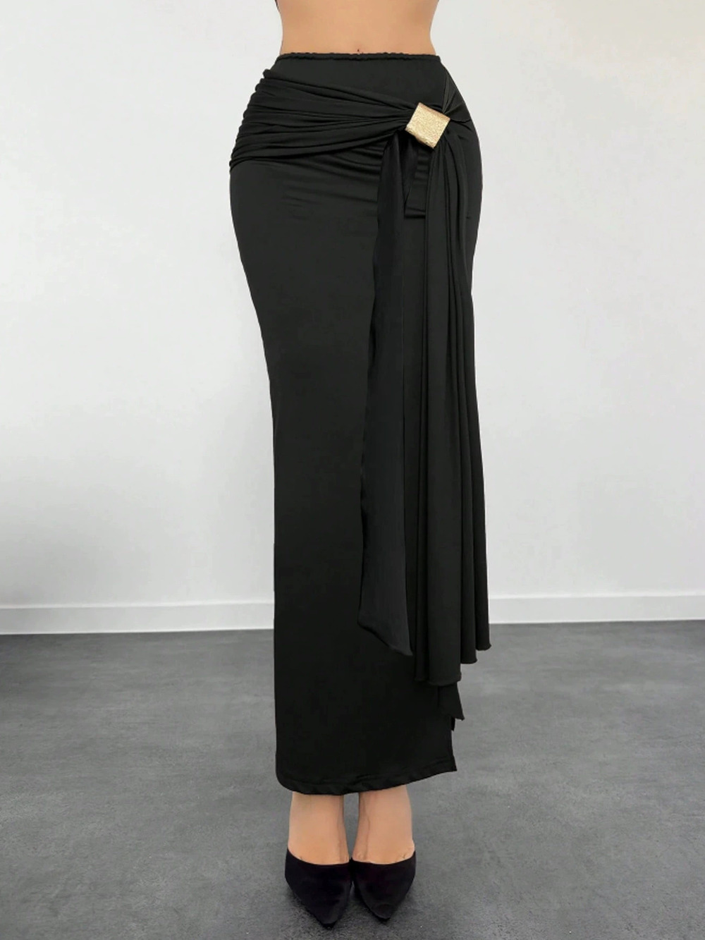ZARA Sexy Side Slit Low Rise Bodycon Maxi Skirt Metal Trim Slimming Summer